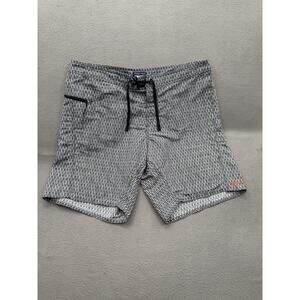 Patagonia Board Shorts Mens 40 Gray Geometric Swim Trunks Drawstring Zip Pocket